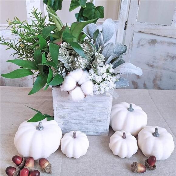 12 PCS Assorted Sizes Rustic Harvest White Artificial Pumpkins for Halloween - Picture 7 of 8